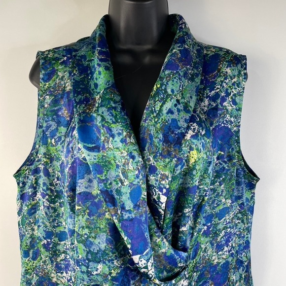 Coldwater Creek Women's XL 16 Blue Green Abstract Marble Cowl Neck Blouse Top - Picture 10 of 14